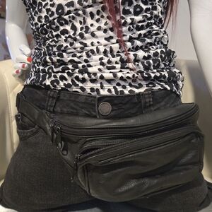 Unisex Black Leather Bag ~ Adjustable Multi-Pocket ~ Travel & Workout